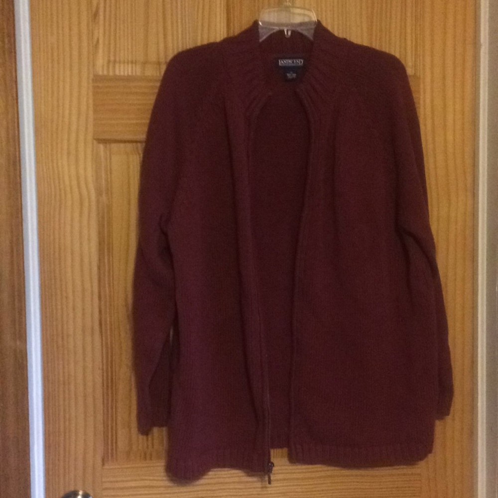 Lands’ End Burgandy zip up sweater size 1X